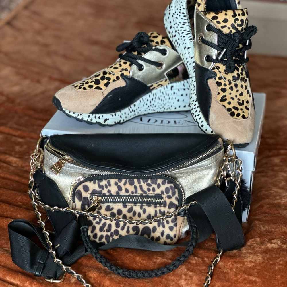 Steve Madden Leopard Print Sneakers with Gold and Black Accents